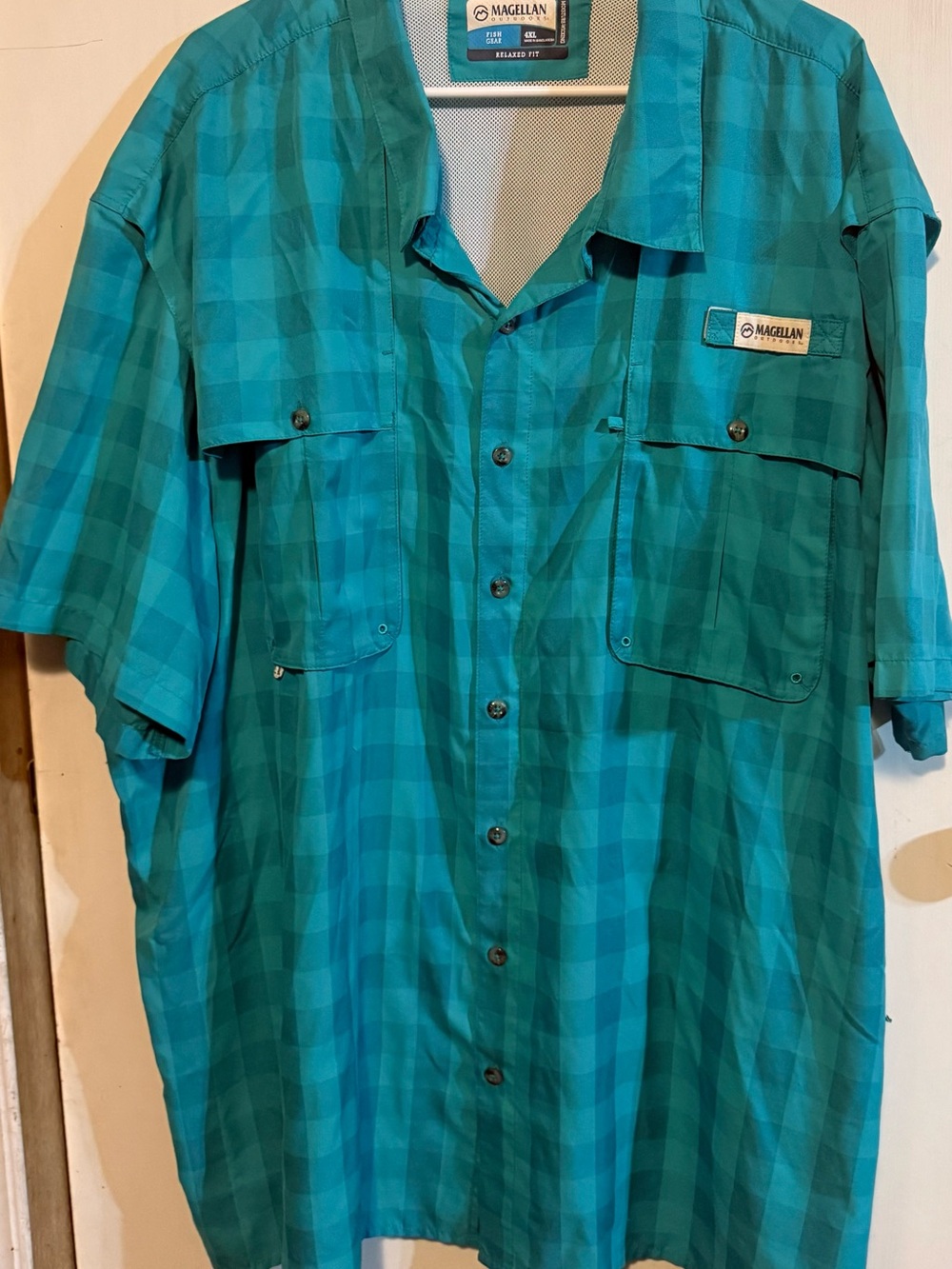 Magellan Outdoors Teal Plaid Short-Sleeve Button-Down Shirt